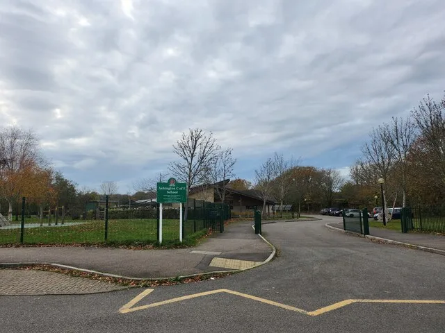 The entrance to Ashington CofE Primary School on Foster Lane, photographed in November 2025