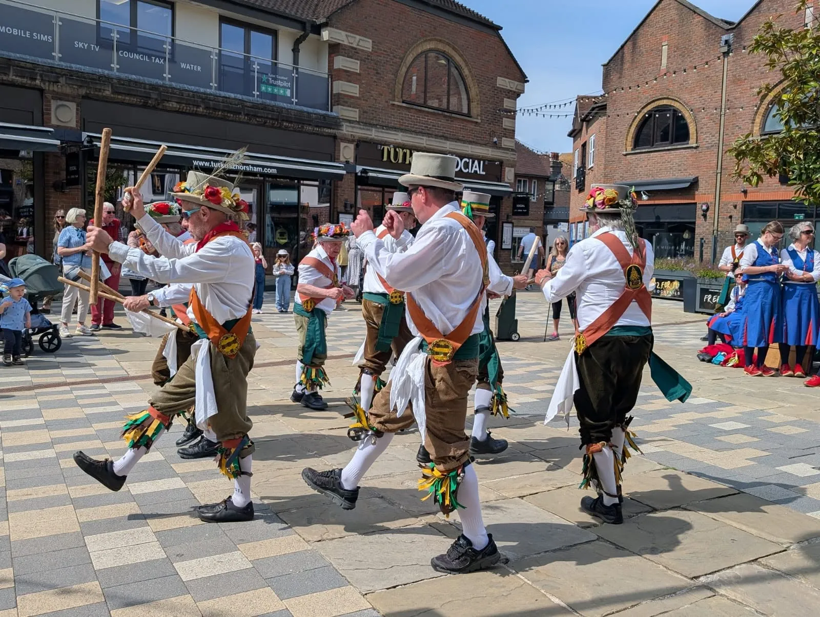 Morris dancers, in a photograph published with the Broadwood Men's entry on Chanctonbury Leisure Centre's Winter Warm Up page. The side is running a beginners' workshop at the Chanctonbury event day.